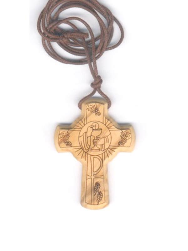 Croce Prima Comunione in olivo con incisione Eucaristica - Giusmery-Confezioni