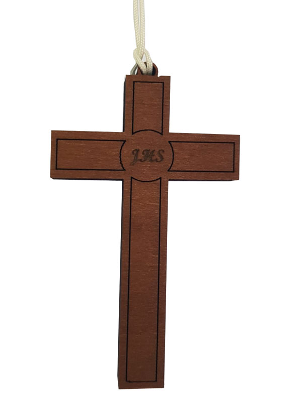 Croce in legno con incisione IHS