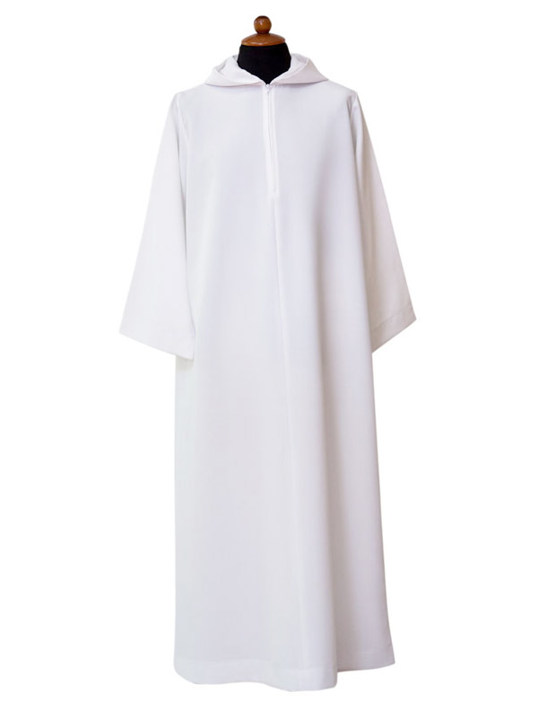 Camice da sacerdote svasato con cappuccio bianco