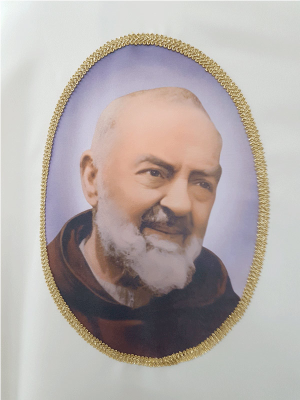 Casula liturgica sacerdotale con immagine Padre Pio