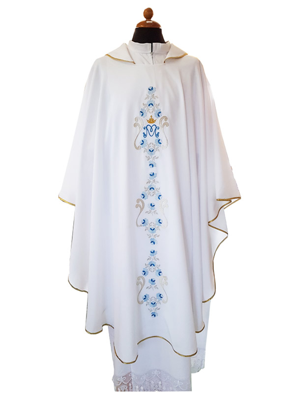 Casula liturgica Mariana azzurro e argento - Giusmery-Confezioni