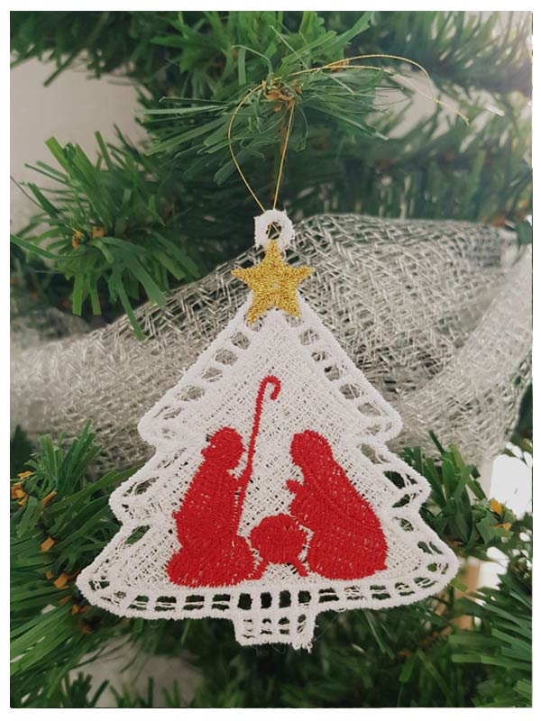 Addobbo per Natale ricamato a colori con nascita e albero - Giusmery-Confezioni