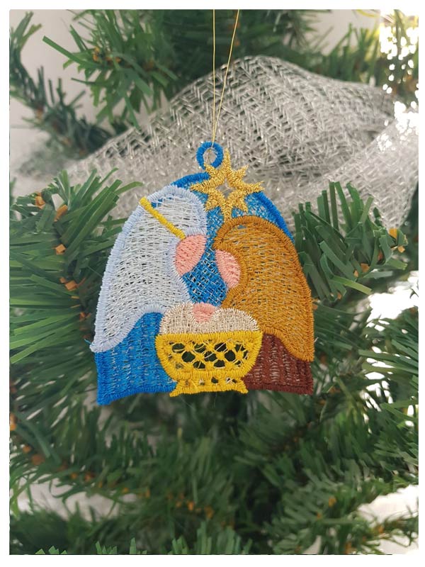 Addobbo per Natale ricamato a colori con nascita - Giusmery-Confezioni