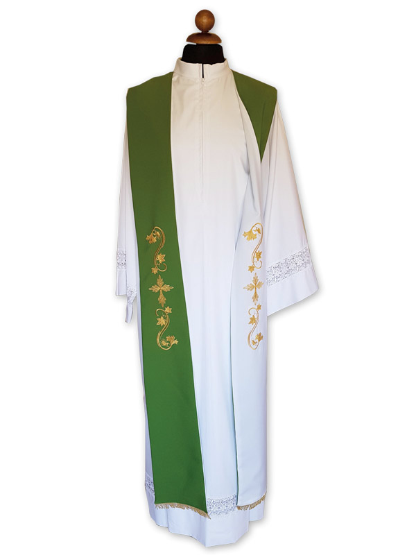 Tristola bicolore liturgica sacerdotale verde avorio - Giusmery Confezioni