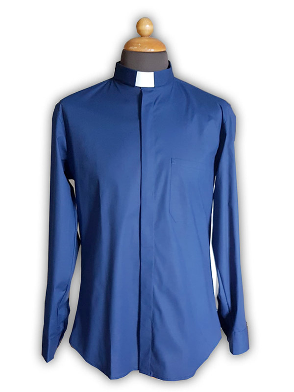 Camicia collo clergy di colore blu - Giusmery Confezioni